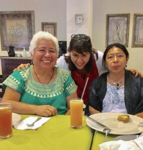Dolores Flores-Silva with Briceida Cuevas Cob and Ana Patricia Huchim at Maya conference in Campeche.